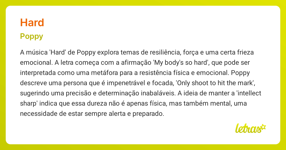 Significado da música HARD (Poppy) - LETRAS.MUS.BR