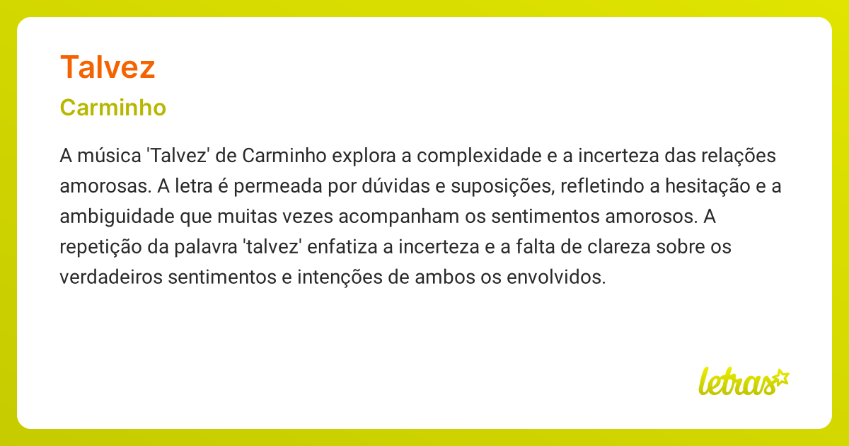 Significado da música TALVEZ (Carminho) - LETRAS.MUS.BR