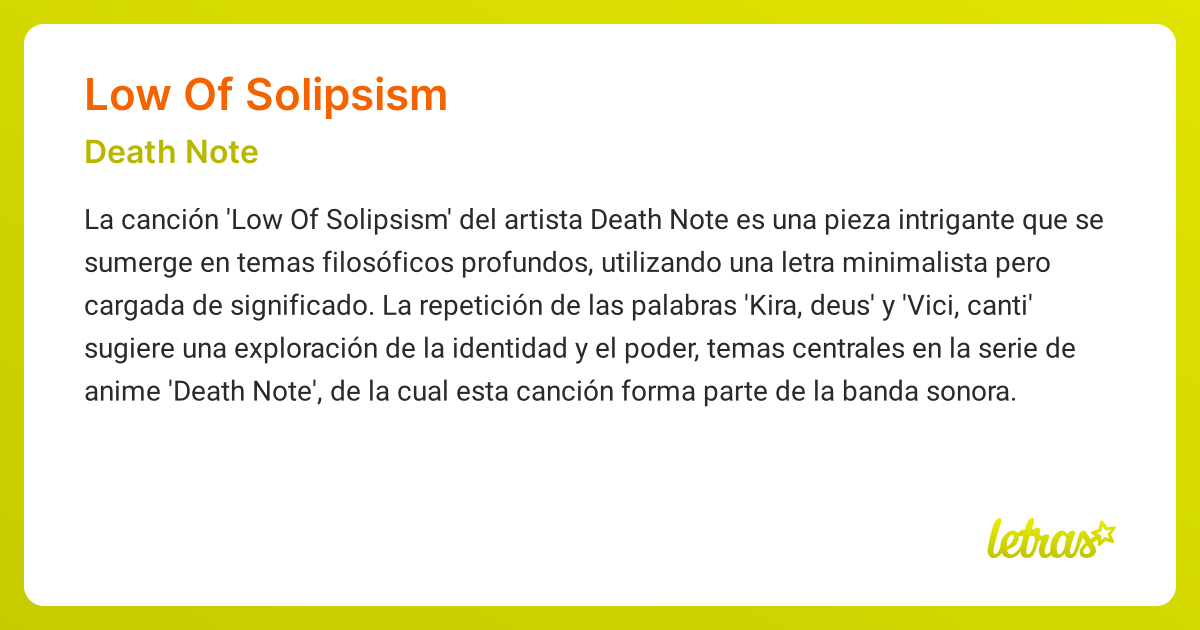 Significado de la canción LOW OF SOLIPSISM (Death Note) - LETRAS.COM