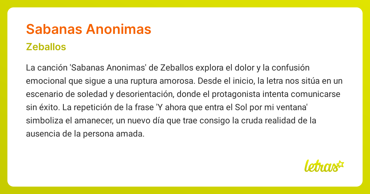 Significado de la canción SABANAS ANONIMAS (Zeballos)