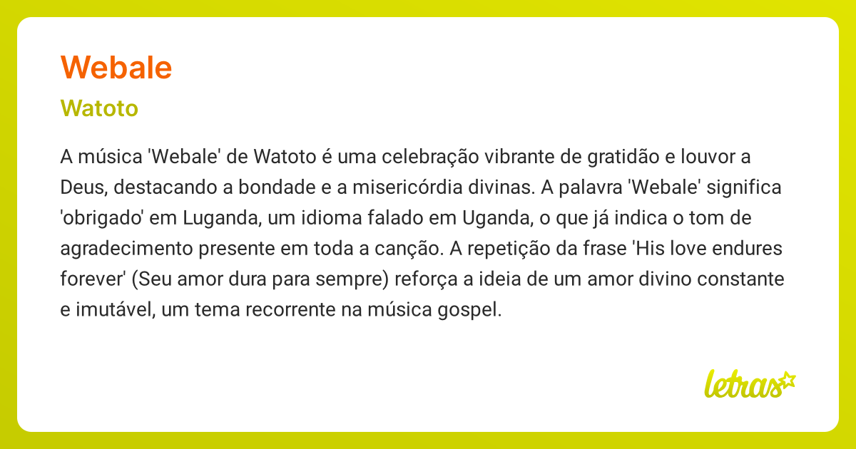 Significado da música WEBALE (Watoto) - LETRAS.MUS.BR