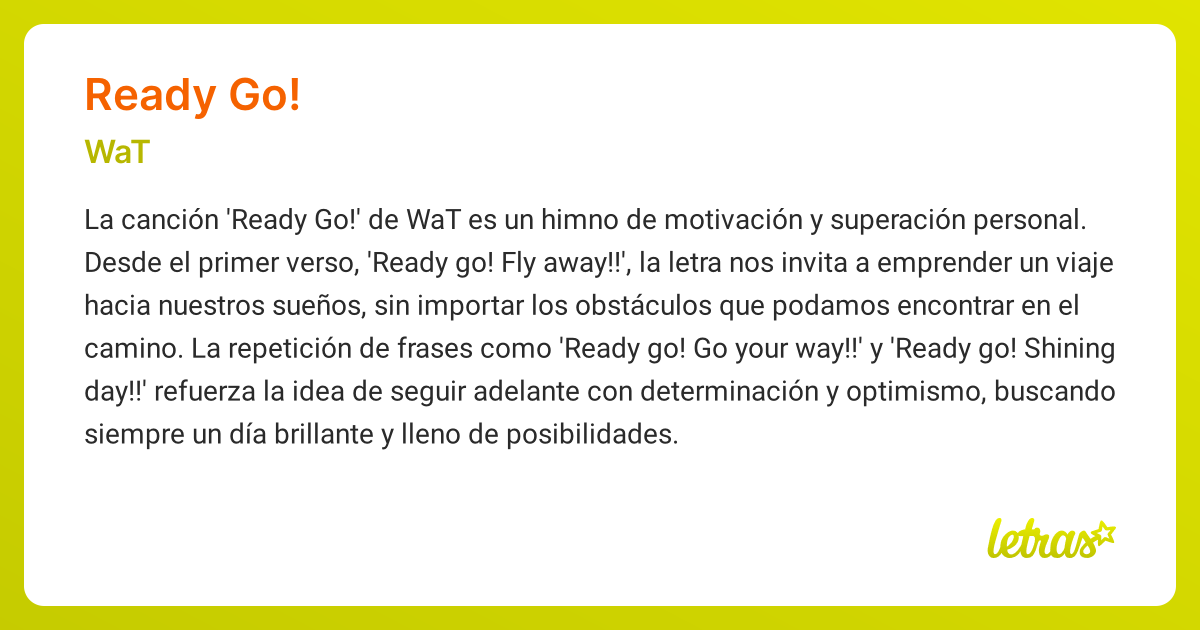 Significado de la canción READY GO! (WaT) - LETRAS.COM