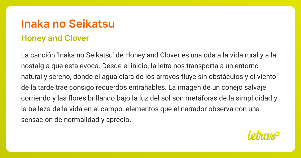 Significado de la canción INAKA NO SEIKATSU (Honey and Clover)