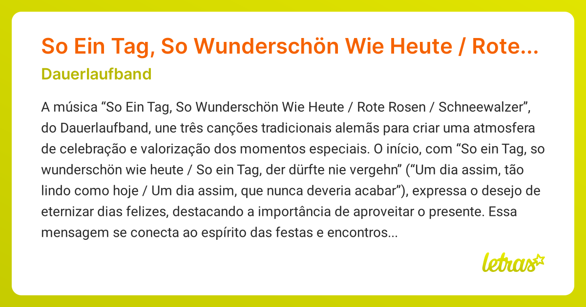 Significado da música So Ein Tag, So Wunderschön Wie Heute / Rote Rosen ...