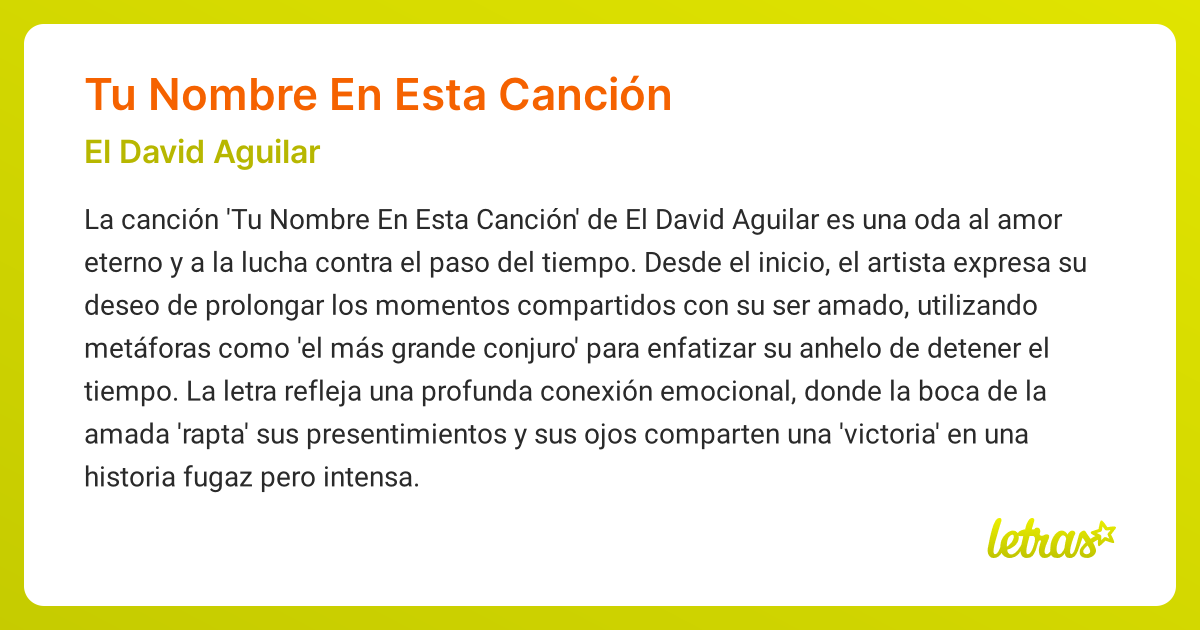 Significado de la canción TU NOMBRE EN ESTA CANCIÓN (El David Aguilar ...