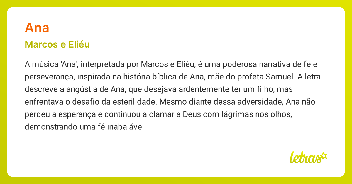 Significado da música ANA (Marcos e Eliéu) - LETRAS.MUS.BR