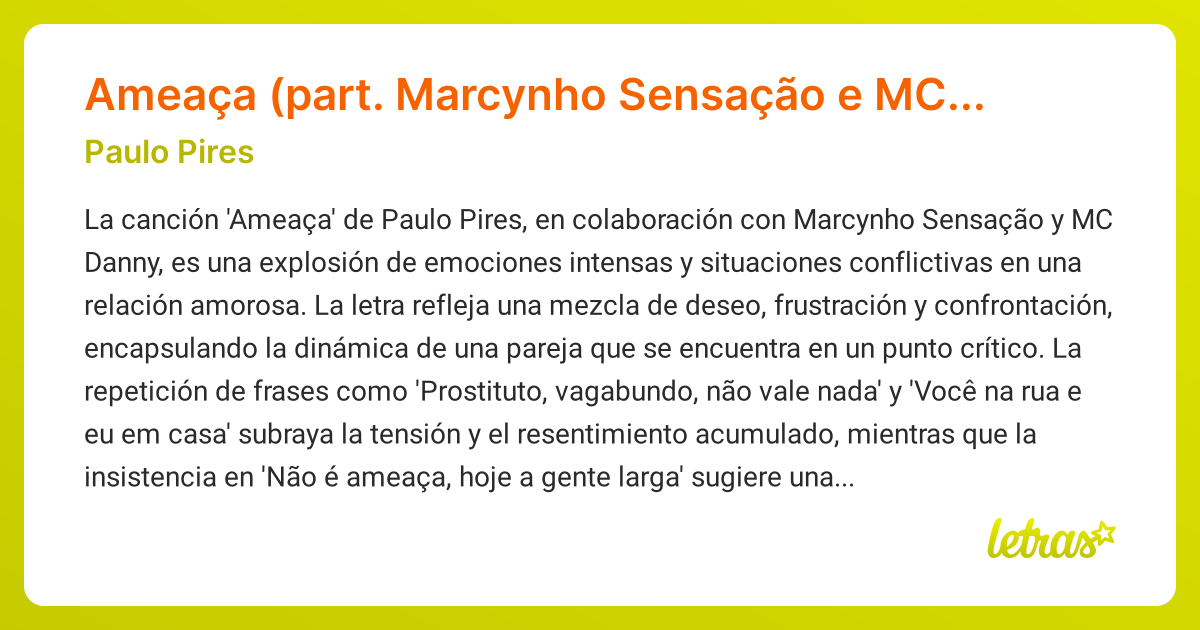Significado de la canción Ameaça (part. Marcynho Sensação e MC Danny ...