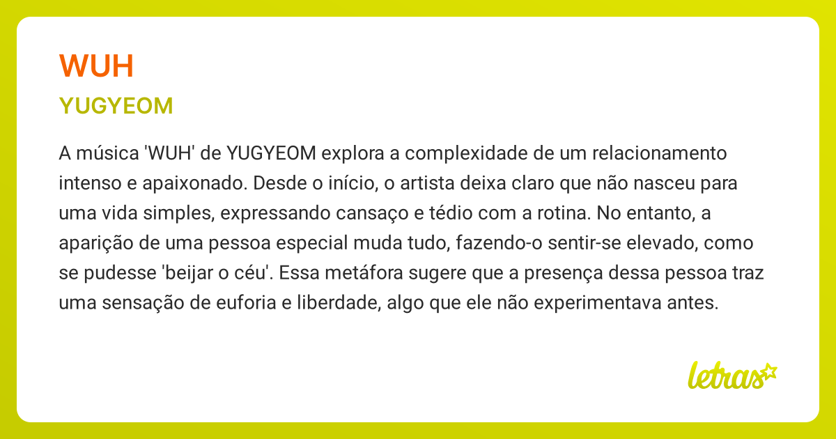Significado da música WUH (YUGYEOM) - LETRAS.MUS.BR