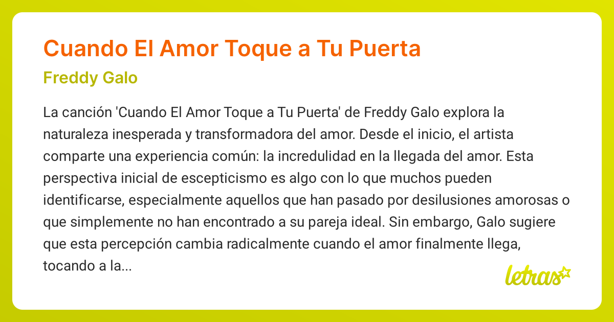 Significado de la canción Cuando El Amor Toque a Tu Puerta (Freddy Galo ...