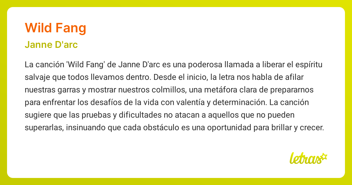 Significado de la canción WILD FANG (Janne D'arc) - LETRAS.COM