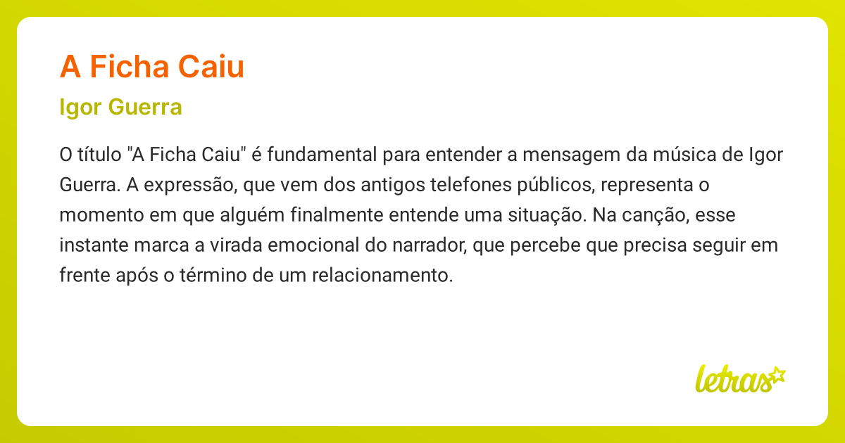 Significado da música A FICHA CAIU (Igor Guerra) - LETRAS.MUS.BR