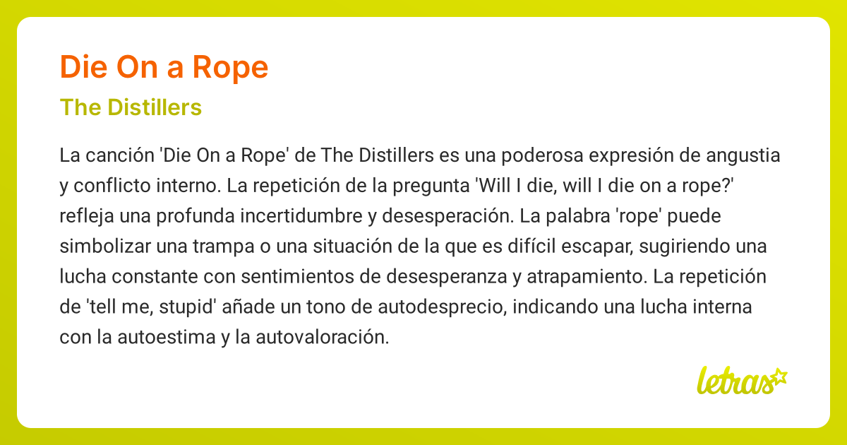 Significado de la canción DIE ON A ROPE (The Distillers) - LETRAS.COM