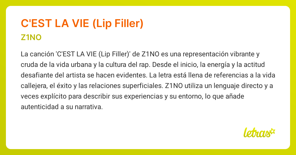 Significado de la canción C'EST LA VIE (LIP FILLER) (Z1NO)