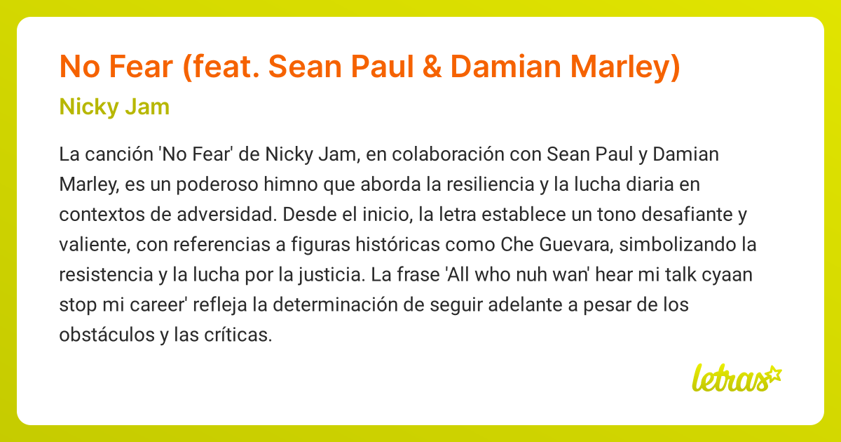 Significado de la canción No Fear (feat. Sean Paul & Damian Marley ...