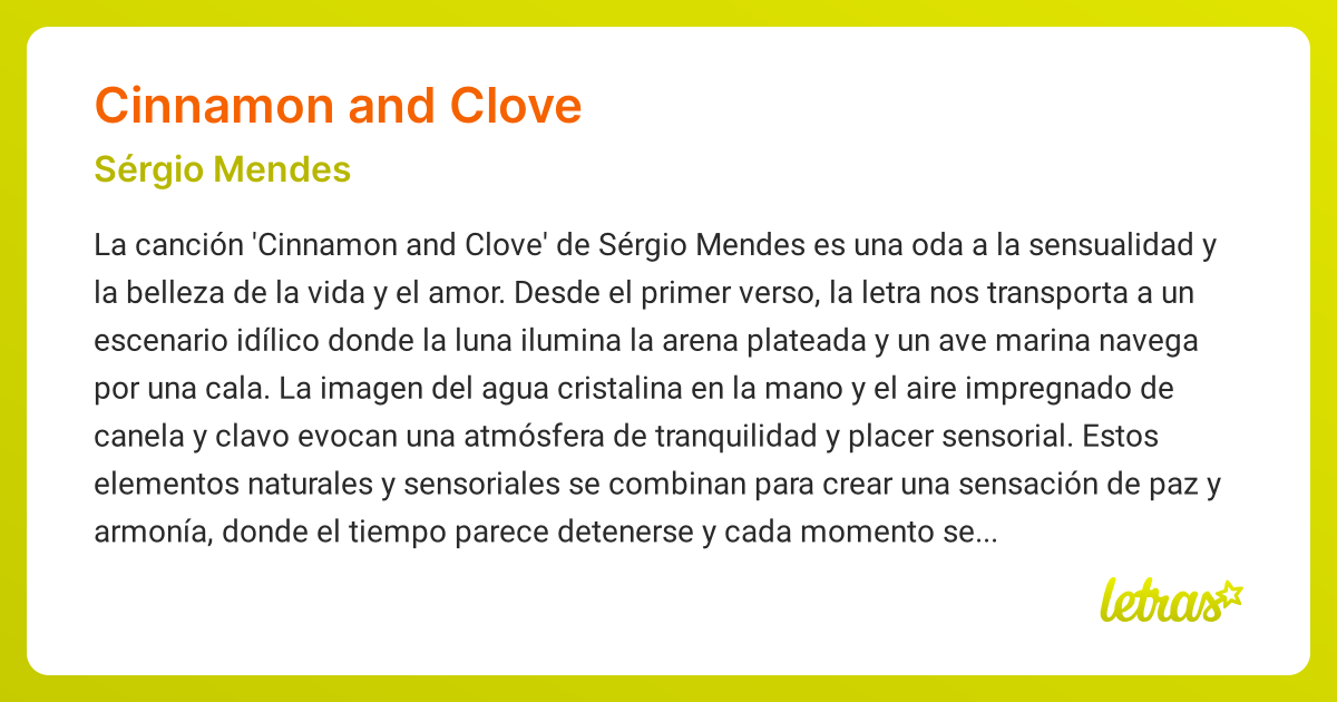 Significado de la canción CINNAMON AND CLOVE (Sérgio Mendes)
