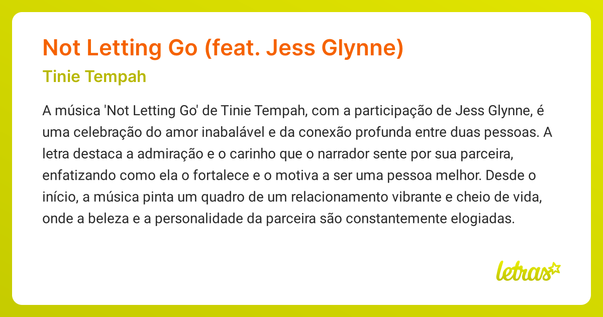Significado da música Not Letting Go (feat. Jess Glynne) (Tinie Tempah ...