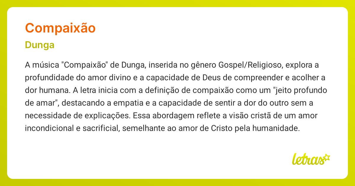 Significado da música COMPAIXÃO (Dunga) - LETRAS.MUS.BR