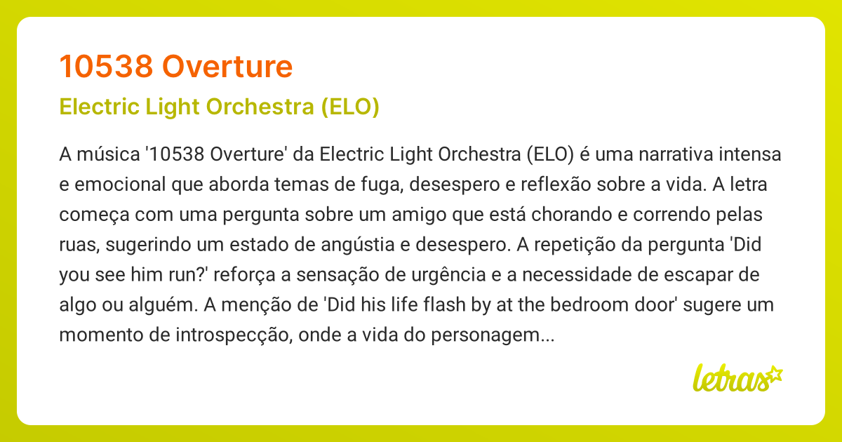 Significado da música 10538 OVERTURE (Electric Light Orchestra (ELO ...