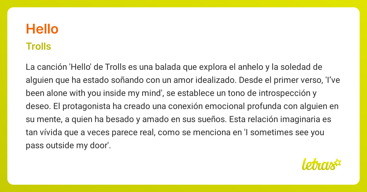 Significado de la canción HELLO (Trolls) - LETRAS.COM