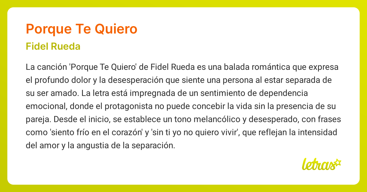 Significado de la canción PORQUE TE QUIERO (Fidel Rueda) - LETRAS.COM