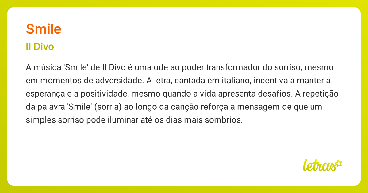Significado da música SMILE (Il Divo) - LETRAS.MUS.BR