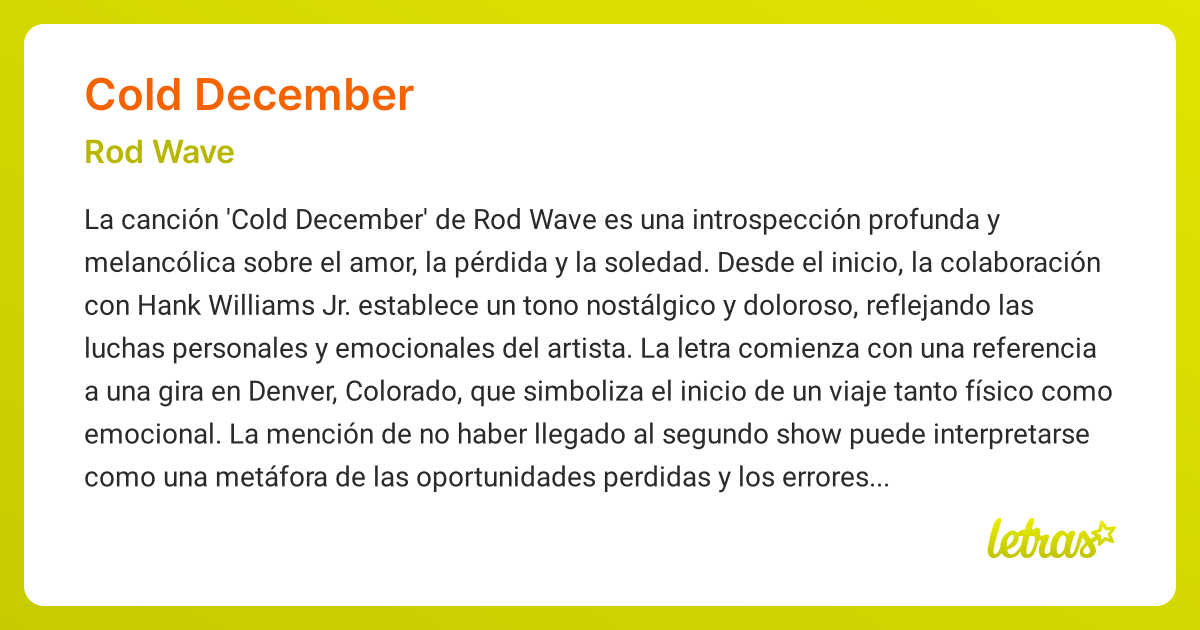 Significado de la canción COLD DECEMBER (Rod Wave) - LETRAS.COM