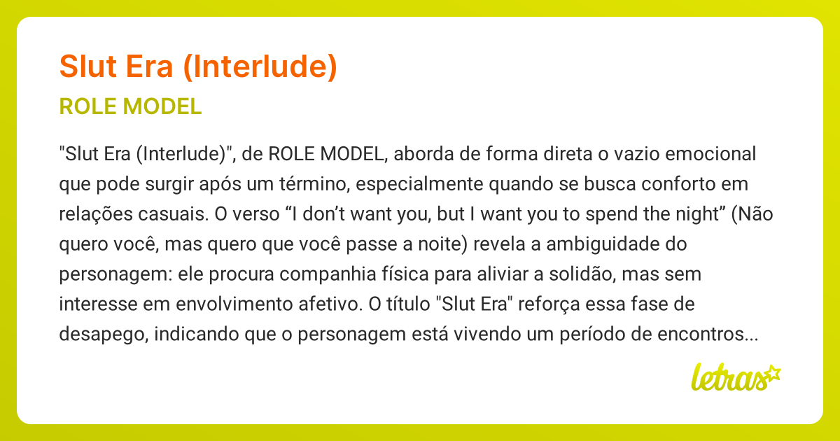Significado da música SLUT ERA (INTERLUDE) (ROLE MODEL) - LETRAS.MUS.BR