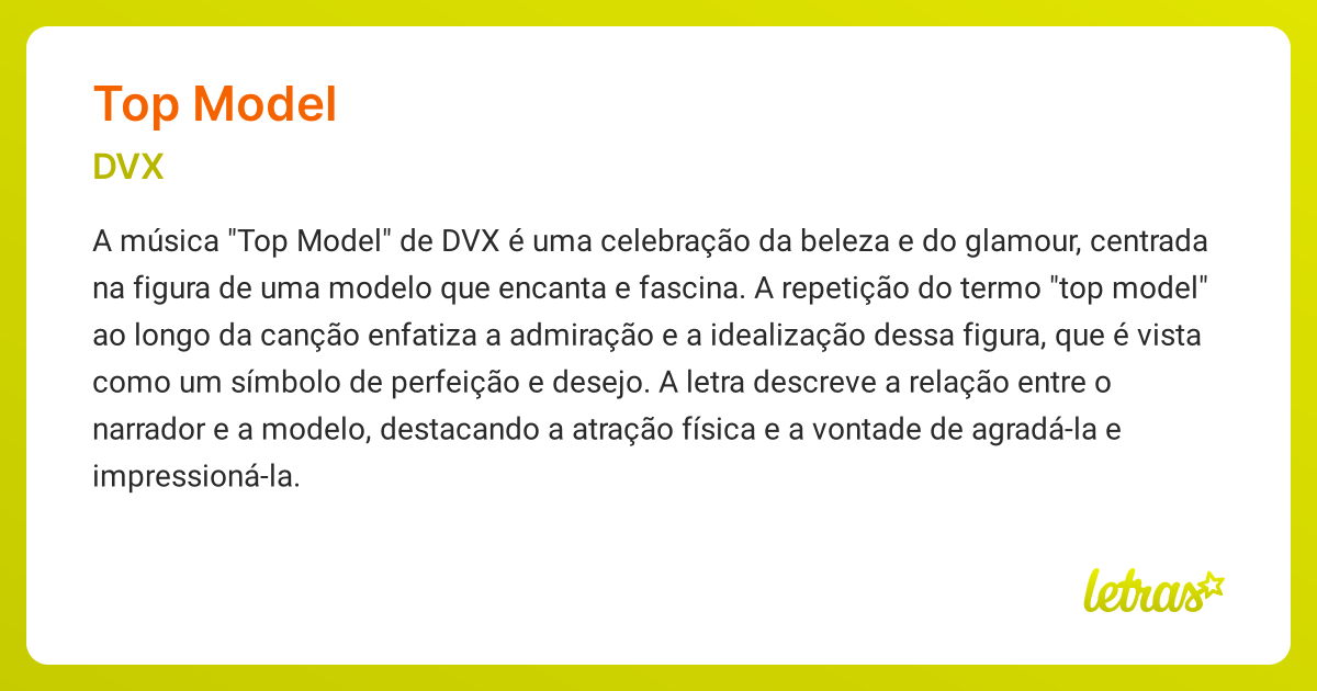 Significado da música TOP MODEL (DVX) - LETRAS.MUS.BR