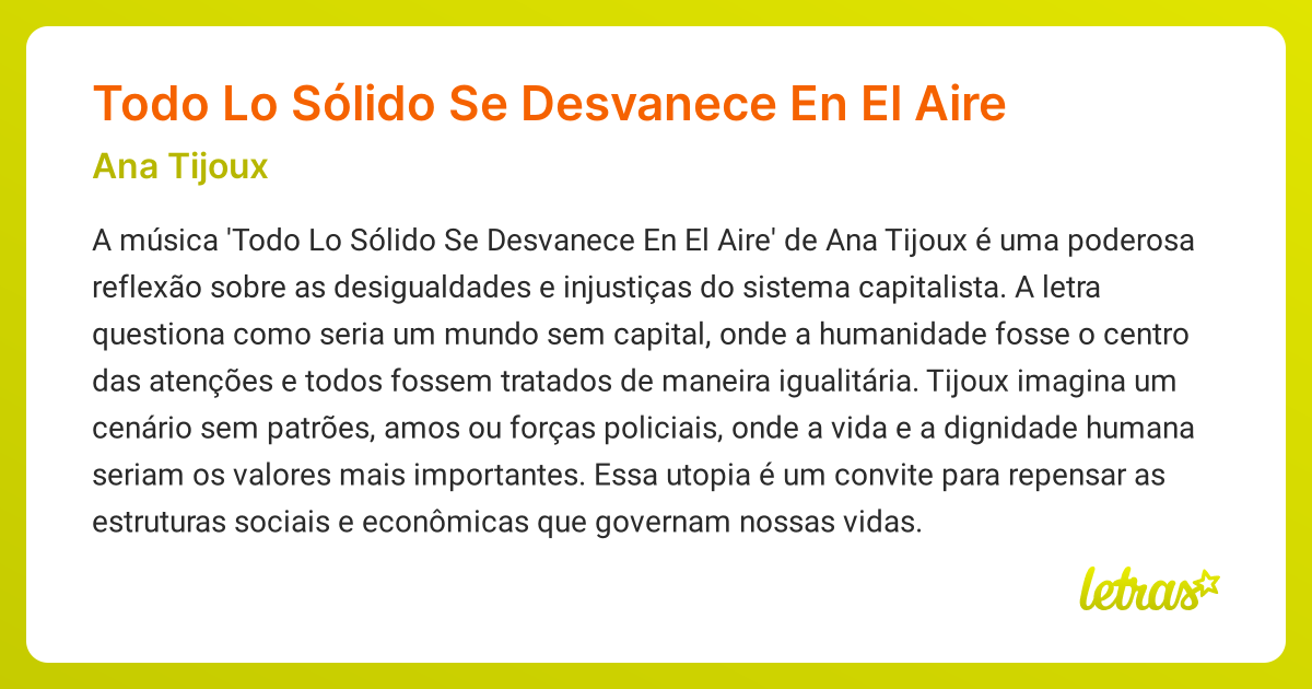 Significado da música Todo Lo Sólido Se Desvanece En El Aire (Ana ...