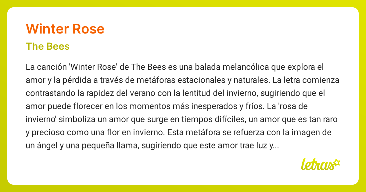 Significado de la canción WINTER ROSE (The Bees) - LETRAS.COM