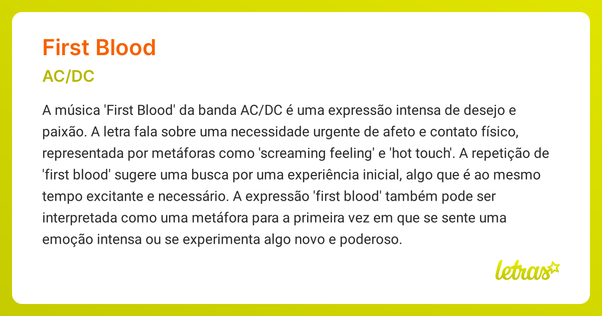 Significado da música FIRST BLOOD (AC/DC) - LETRAS.MUS.BR