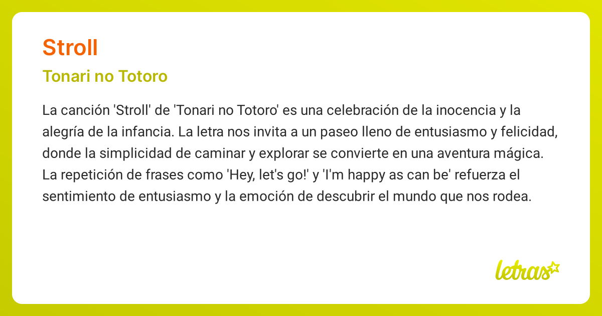 Significado de la canción STROLL (Tonari no Totoro) - LETRAS.COM