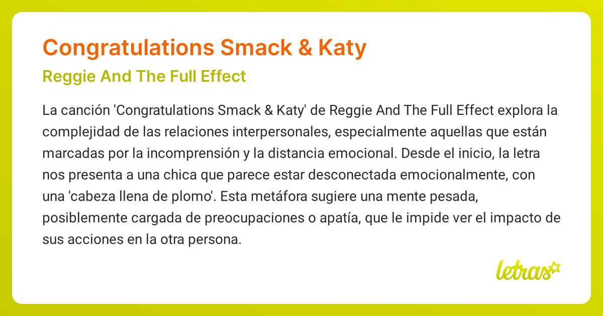 Significado de la canción CONGRATULATIONS SMACK & KATY (Reggie And The ...
