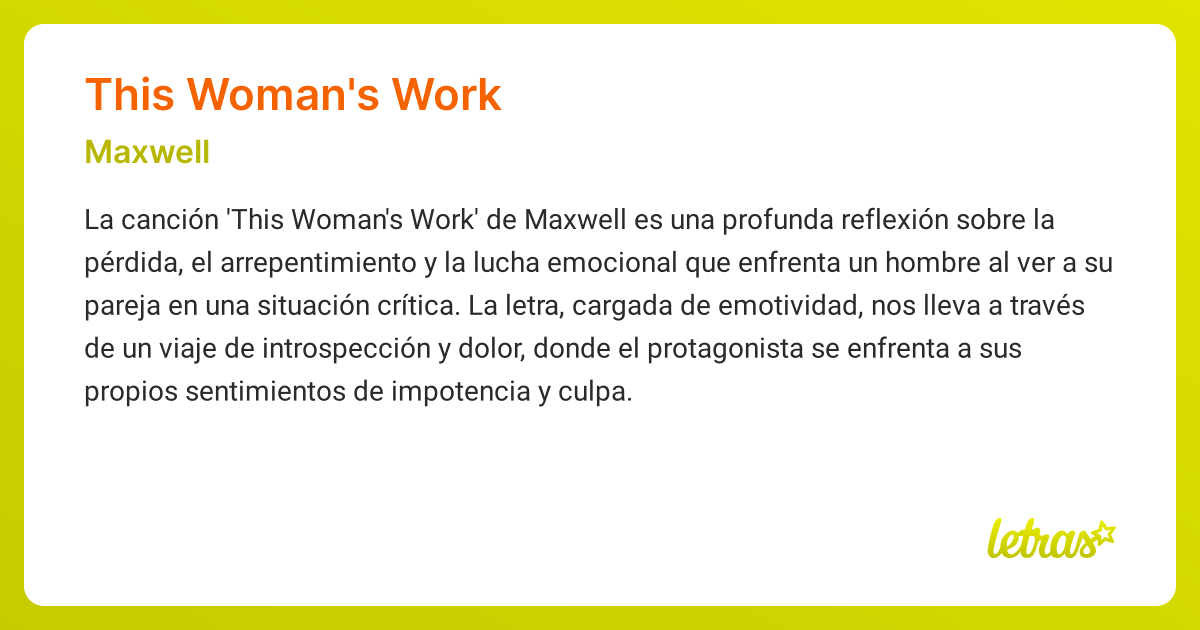 Significado de la canción THIS WOMAN'S WORK (Maxwell)
