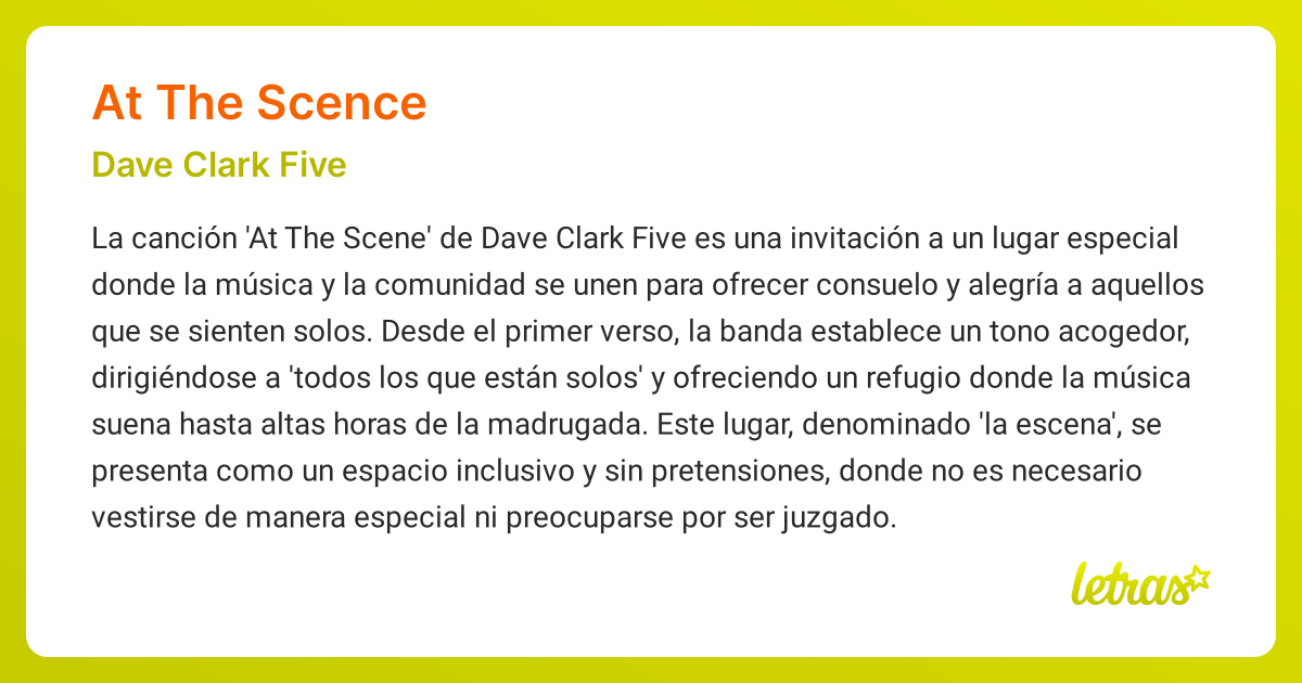 Significado de la canción AT THE SCENCE (Dave Clark Five) - LETRAS.COM