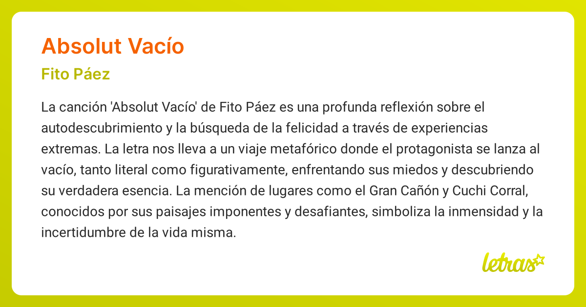 Significado de la canción ABSOLUT VACÍO (Fito Páez) - LETRAS.COM