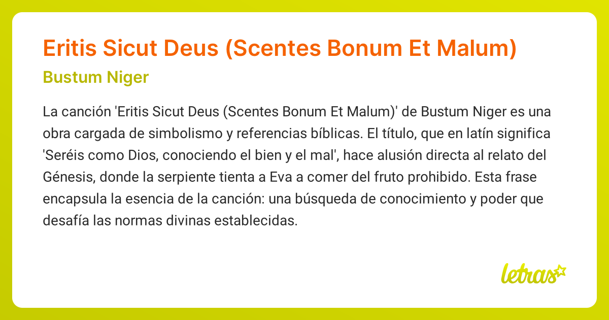 Significado de la canción Eritis Sicut Deus (Scentes Bonum Et Malum ...