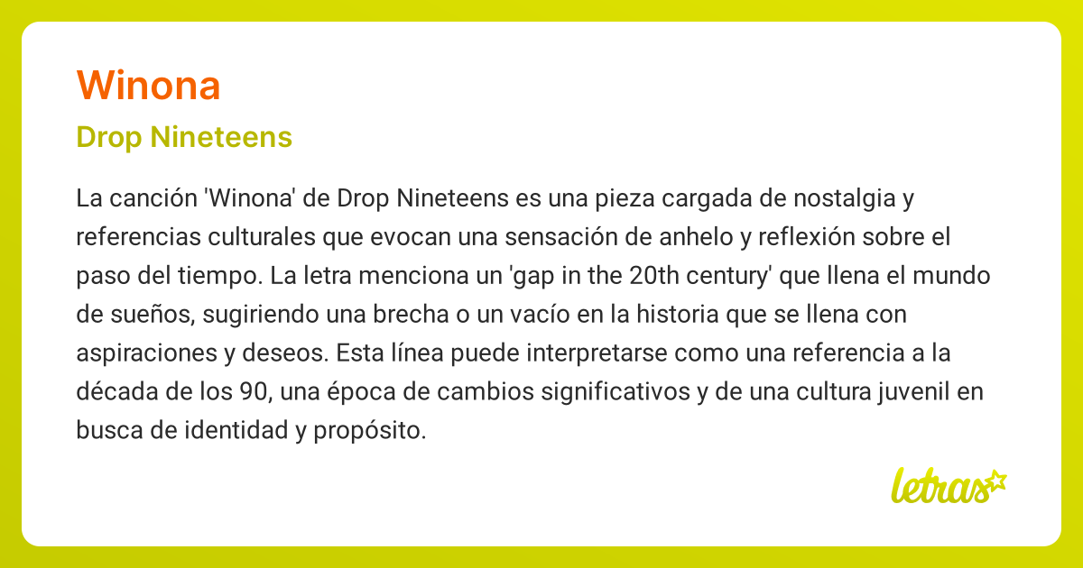 Significado de la canción WINONA (Drop Nineteens) - LETRAS.COM