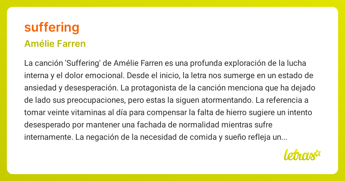 Significado de la canción SUFFERING (Amélie Farren) - LETRAS.COM