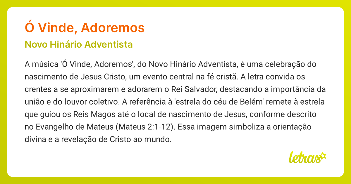 Significado da música Ó VINDE, ADOREMOS (Novo Hinário Adventista ...