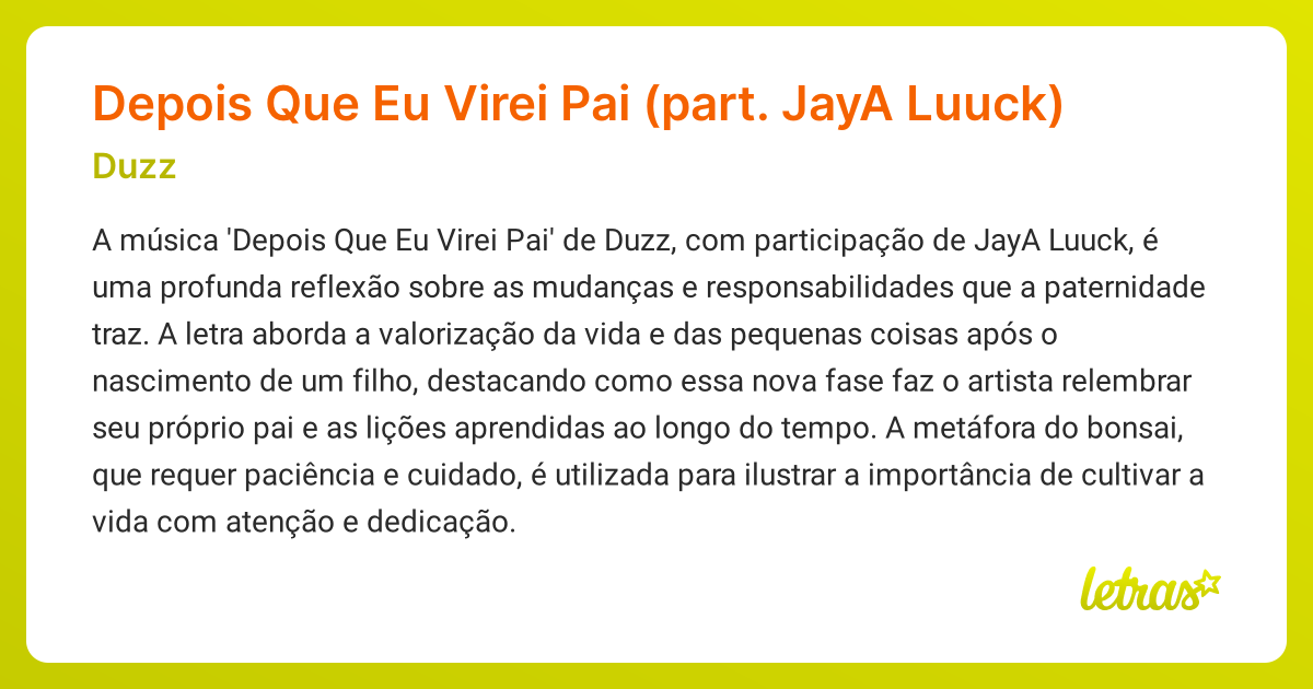 Significado da música Depois Que Eu Virei Pai (part. JayA Luuck) (Duzz ...