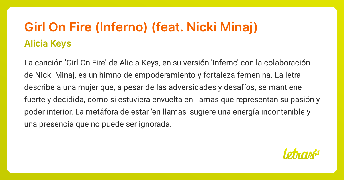 Significado de la canción Girl On Fire (Inferno) (feat. Nicki Minaj