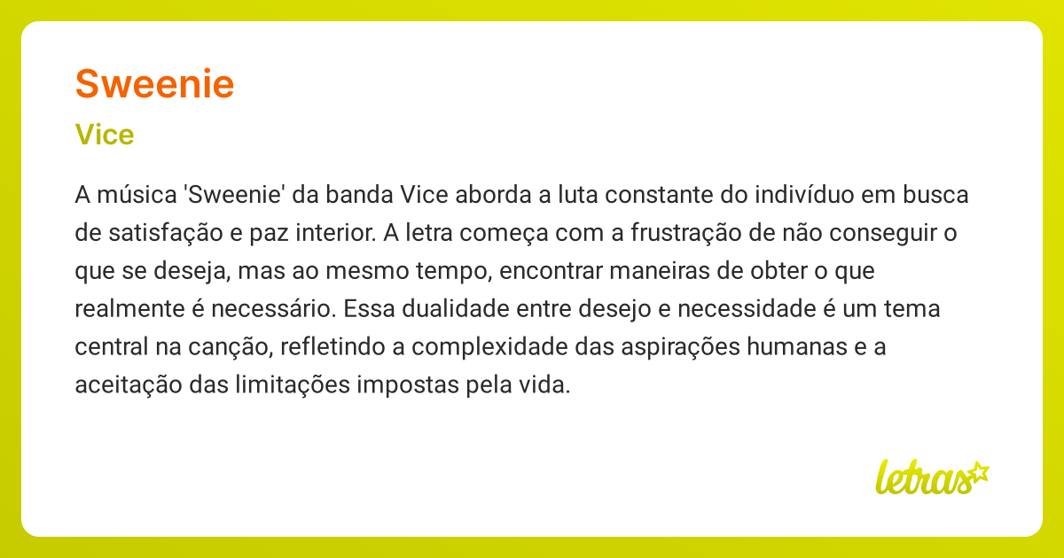 Significado da música SWEENIE (Vice) - LETRAS.MUS.BR