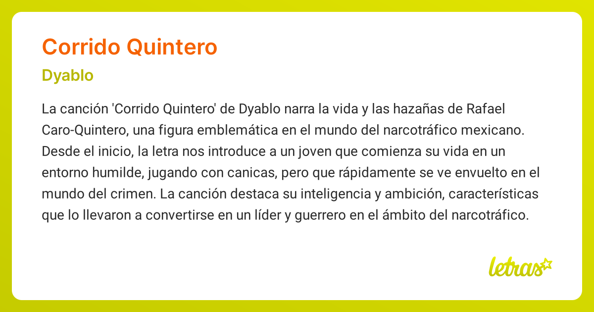 Significado de la canción CORRIDO QUINTERO (Dyablo) - LETRAS.COM