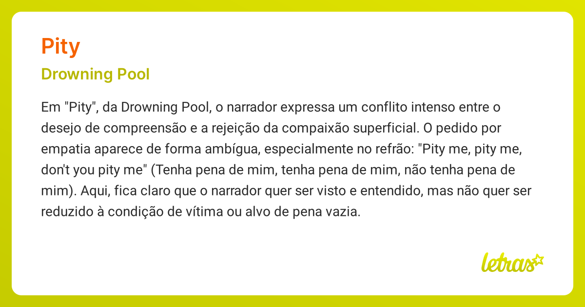 Significado da música PITY (Drowning Pool) - LETRAS.MUS.BR