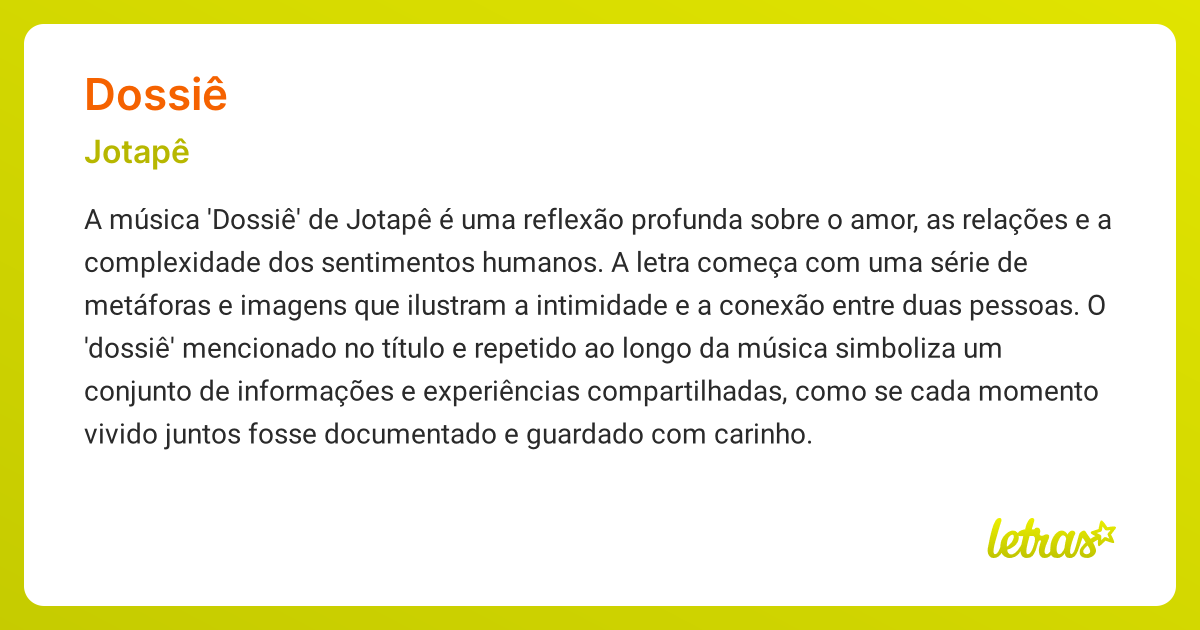 Significado da música DOSSIÊ (Jotapê) - LETRAS.MUS.BR