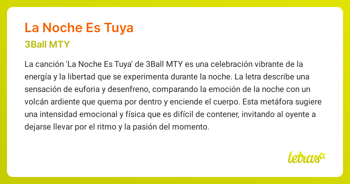Significado de la canción LA NOCHE ES TUYA (3Ball MTY) - LETRAS.COM
