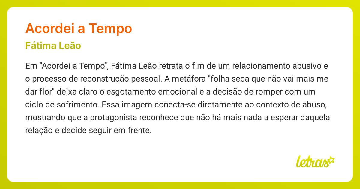 Significado da música ACORDEI A TEMPO (Fátima Leão) - LETRAS.MUS.BR