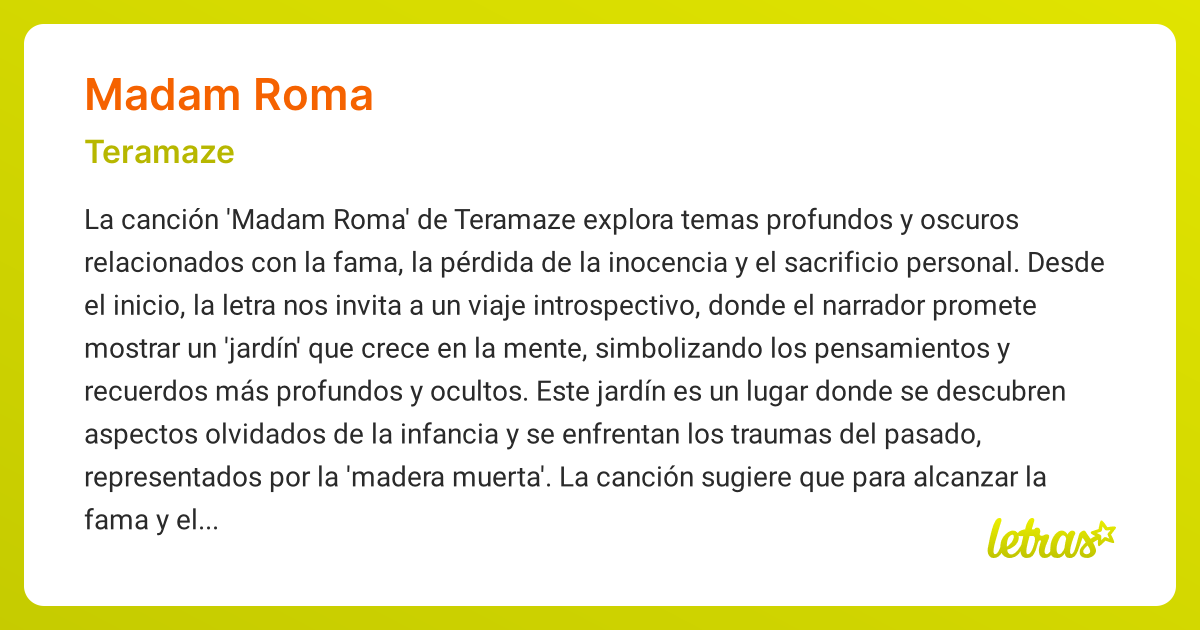 Significado de la canción MADAM ROMA (Teramaze) - LETRAS.COM