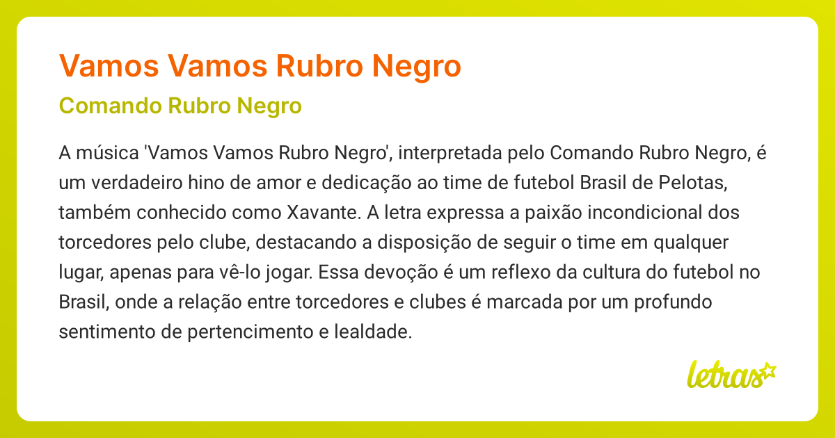 Significado da música VAMOS VAMOS RUBRO NEGRO (Comando Rubro Negro ...